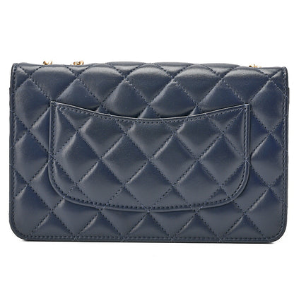 CHANEL Matelasse Biju Coco Chain Wallet Lambskin Navy Gold-Tone Hardware, Pre-Owned