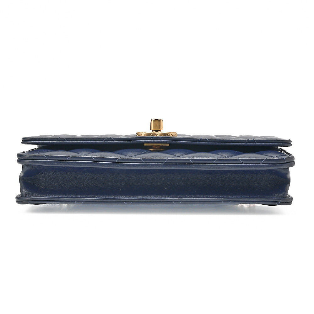 CHANEL Matelasse Biju Coco Chain Wallet Lambskin Navy Gold-Tone Hardware, Pre-Owned