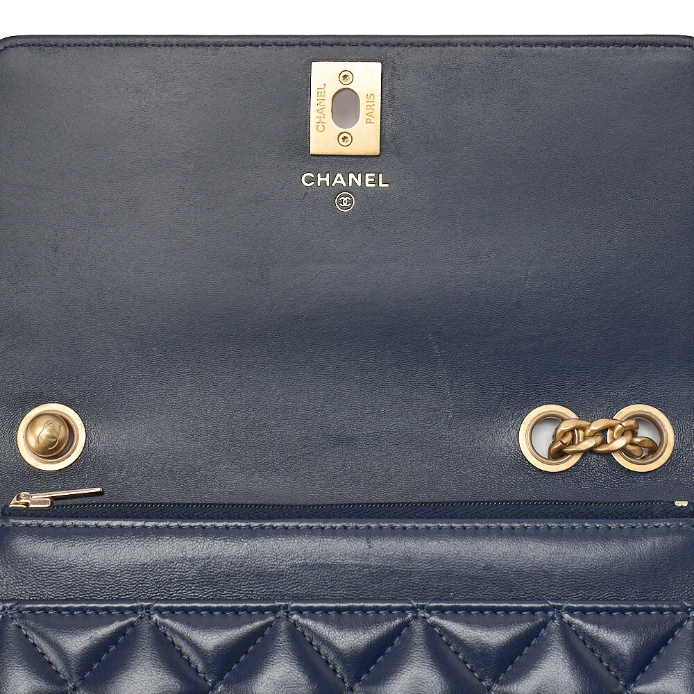 CHANEL Matelasse Biju Coco Chain Wallet Lambskin Navy Gold-Tone Hardware, Pre-Owned