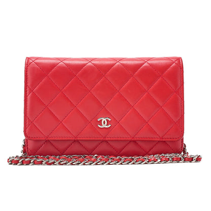 CHANEL Matelasse Chain Wallet Lambskin Red Silver-Tone Hardware, Pre-Owned