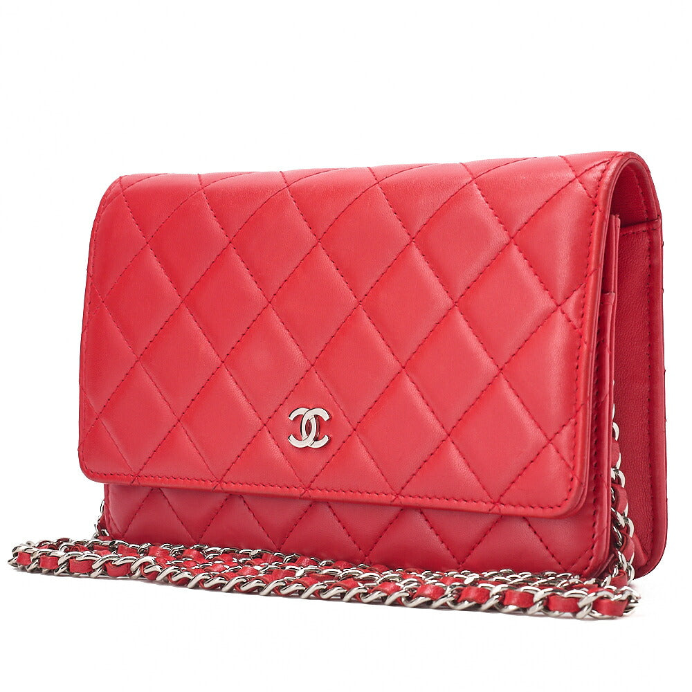 CHANEL Matelasse Chain Wallet Lambskin Red Silver-Tone Hardware, Pre-Owned
