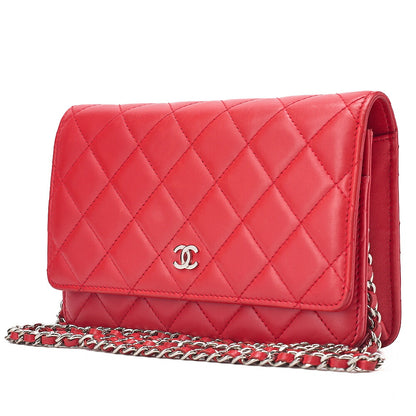 CHANEL Matelasse Chain Wallet Lambskin Red Silver-Tone Hardware, Pre-Owned