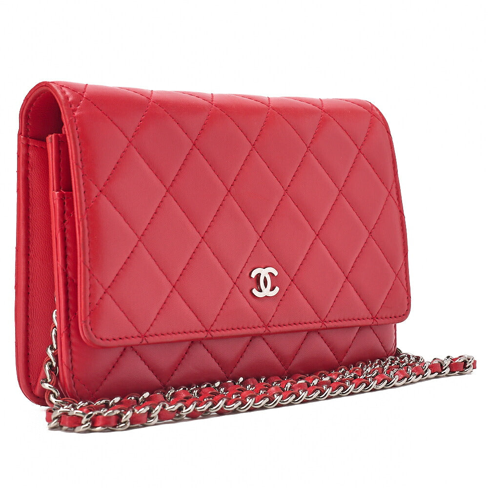 CHANEL Matelasse Chain Wallet Lambskin Red Silver-Tone Hardware, Pre-Owned