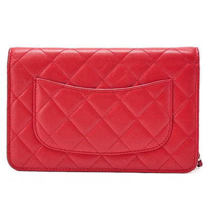 CHANEL Matelasse Chain Wallet Lambskin Red Silver-Tone Hardware, Pre-Owned