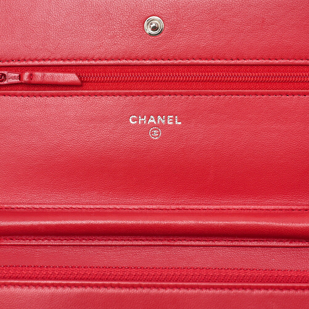 CHANEL Matelasse Chain Wallet Lambskin Red Silver-Tone Hardware, Pre-Owned