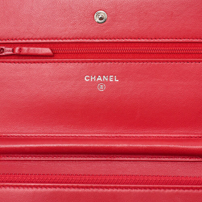 CHANEL Matelasse Chain Wallet Lambskin Red Silver-Tone Hardware, Pre-Owned
