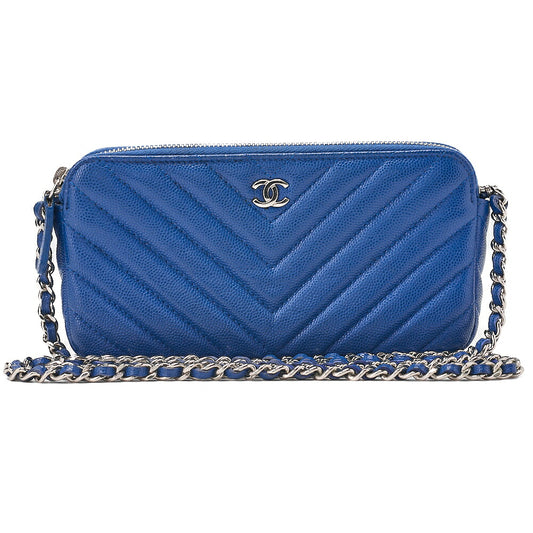 CHANEL Chanel V-Stitch Coco Mark Chain Wallet Caviar Skin Navy Silver-Tone Hardware, Pre-Owned