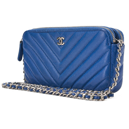 CHANEL Chanel V-Stitch Coco Mark Chain Wallet Caviar Skin Navy Silver-Tone Hardware, Pre-Owned