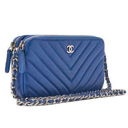 CHANEL Chanel V-Stitch Coco Mark Chain Wallet Caviar Skin Navy Silver-Tone Hardware, Pre-Owned