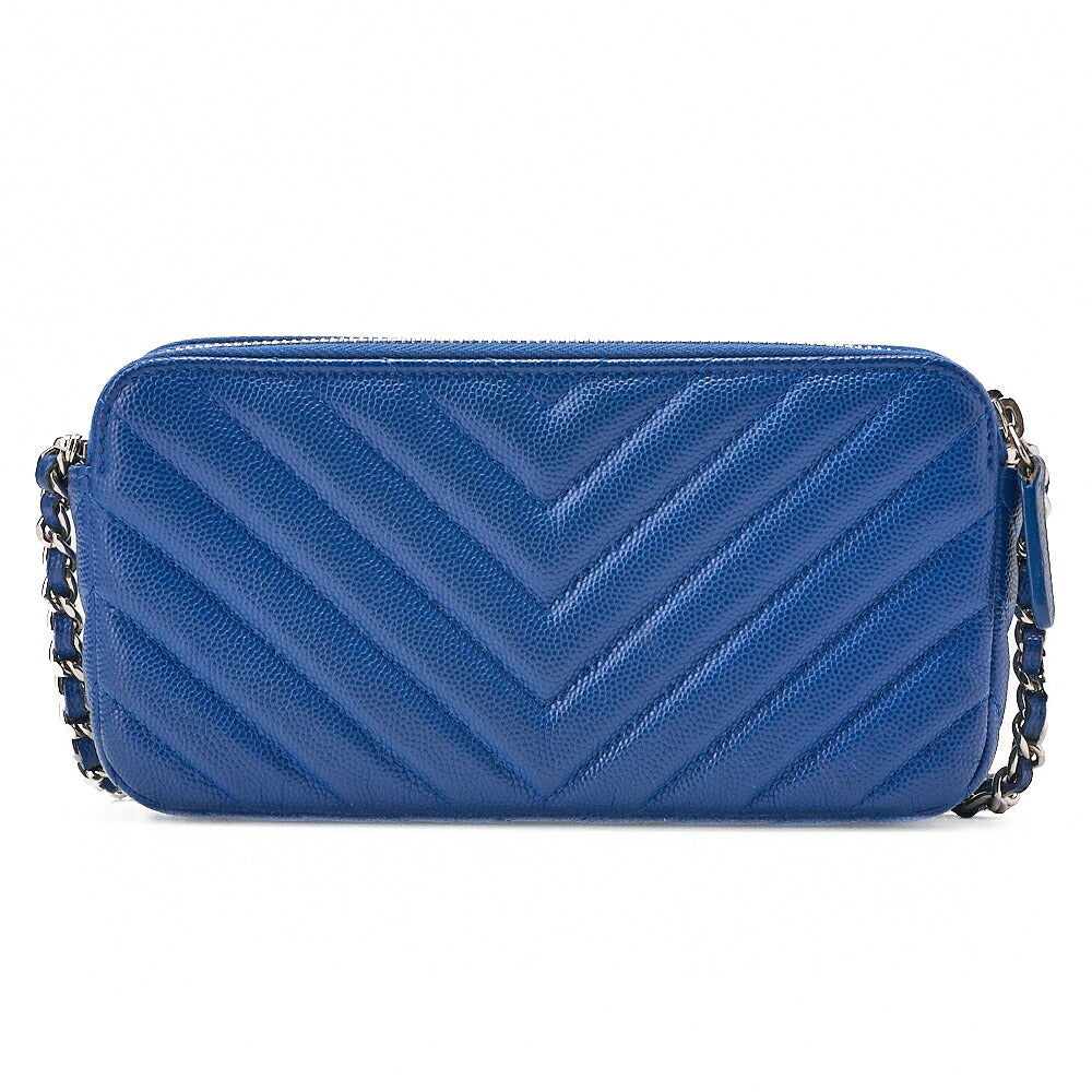 CHANEL Chanel V-Stitch Coco Mark Chain Wallet Caviar Skin Navy Silver-Tone Hardware, Pre-Owned