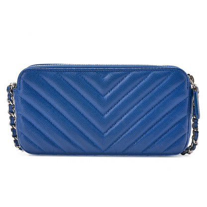 CHANEL Chanel V-Stitch Coco Mark Chain Wallet Caviar Skin Navy Silver-Tone Hardware, Pre-Owned