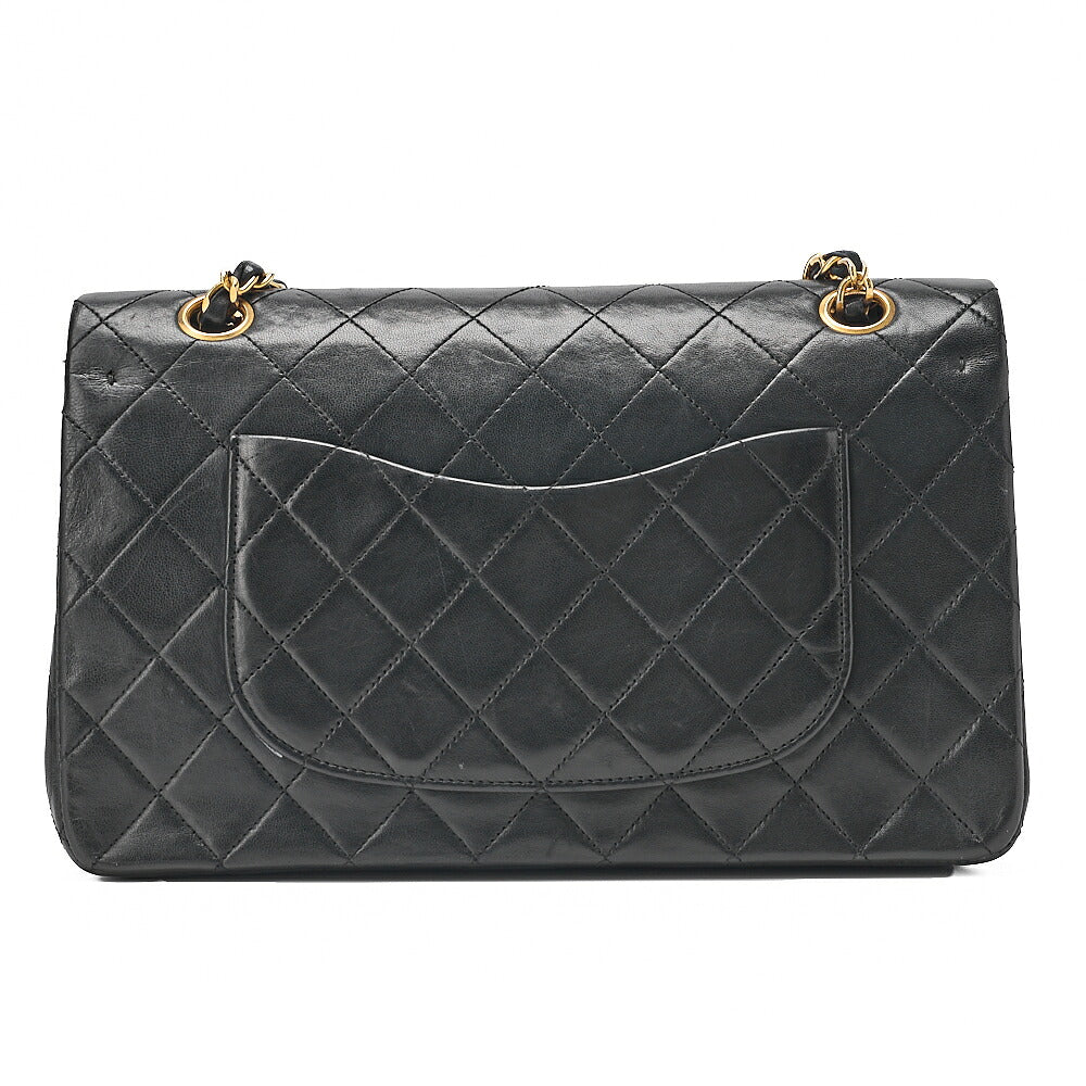 CHANEL Lambskin Matelasse Double Flap 25cm Chain Shoulder Black Gold-Tone Hardware, Pre-Owned