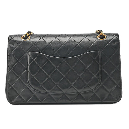 CHANEL Lambskin Matelasse Double Flap 25cm Chain Shoulder Black Gold-Tone Hardware, Pre-Owned
