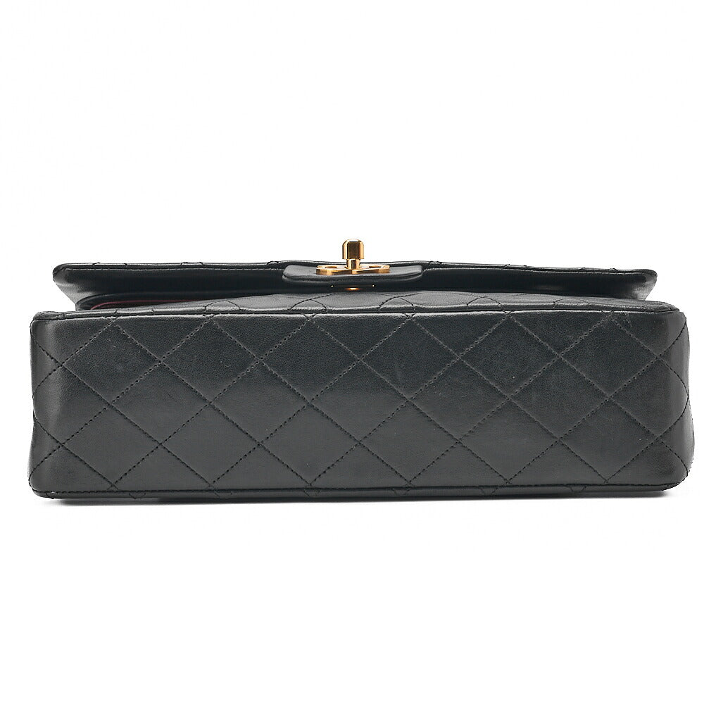 CHANEL Lambskin Matelasse Double Flap 25cm Chain Shoulder Black Gold-Tone Hardware, Pre-Owned