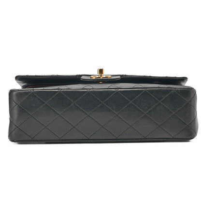 CHANEL Lambskin Matelasse Double Flap 25cm Chain Shoulder Black Gold-Tone Hardware, Pre-Owned