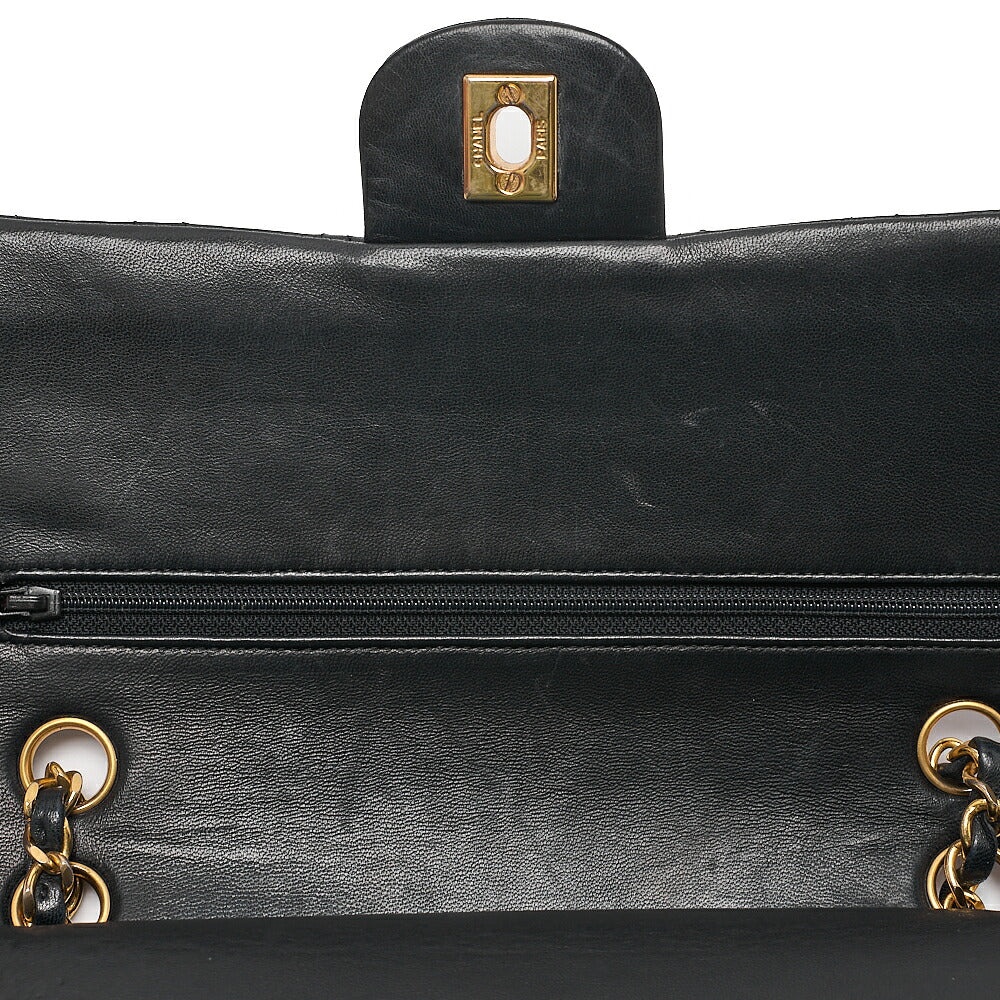 CHANEL Lambskin Matelasse Double Flap 25cm Chain Shoulder Black Gold-Tone Hardware, Pre-Owned