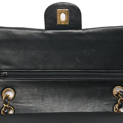 CHANEL Lambskin Matelasse Double Flap 25cm Chain Shoulder Black Gold-Tone Hardware, Pre-Owned