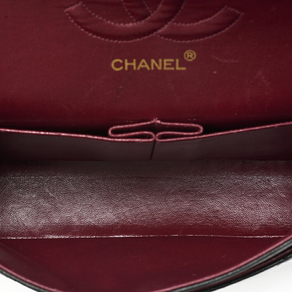 CHANEL Lambskin Matelasse Double Flap 25cm Chain Shoulder Black Gold-Tone Hardware, Pre-Owned