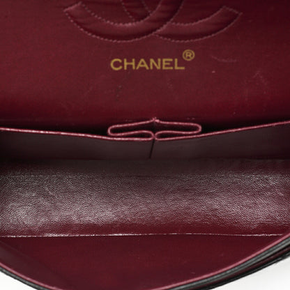 CHANEL Lambskin Matelasse Double Flap 25cm Chain Shoulder Black Gold-Tone Hardware, Pre-Owned