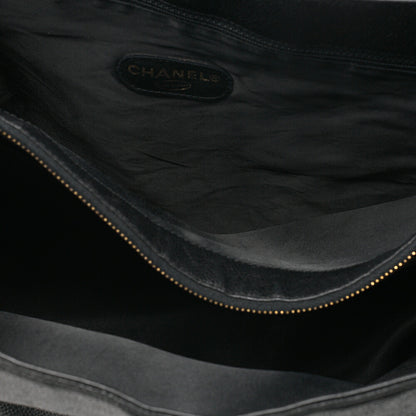 CHANEL Deka Coco Mark Double Chain Shoulder with Ball Charm Large Size Caviar Skin Black Gold-Tone Hardware, Pre-Owned