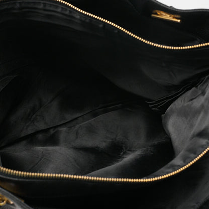CHANEL Deka Coco Mark Double Chain Shoulder with Ball Charm Large Size Caviar Skin Black Gold-Tone Hardware, Pre-Owned