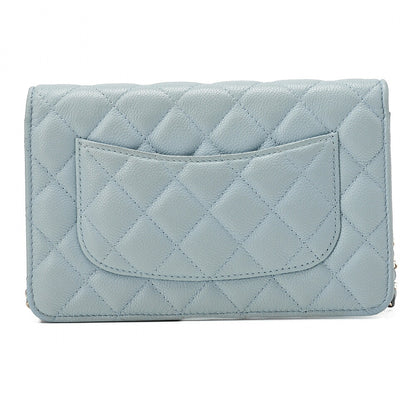 CHANEL Matelasse Chain Wallet Caviar Skin Light Blue Gold-Tone Hardware, Pre-Owned