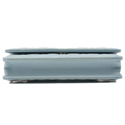 CHANEL Matelasse Chain Wallet Caviar Skin Light Blue Gold-Tone Hardware, Pre-Owned