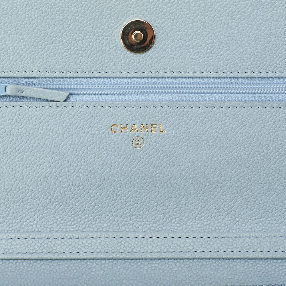 CHANEL Matelasse Chain Wallet Caviar Skin Light Blue Gold-Tone Hardware, Pre-Owned