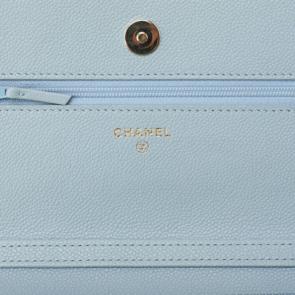 CHANEL Matelasse Chain Wallet Caviar Skin Light Blue Gold-Tone Hardware, Pre-Owned
