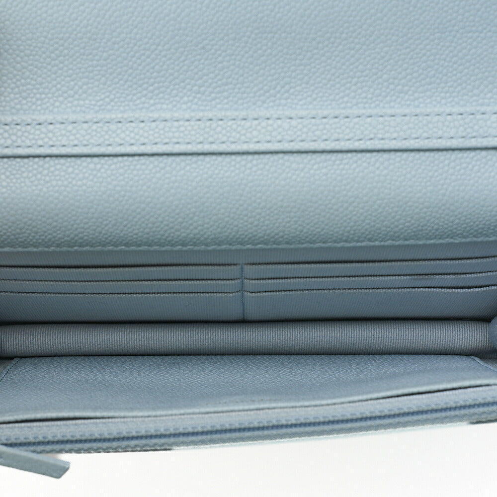CHANEL Matelasse Chain Wallet Caviar Skin Light Blue Gold-Tone Hardware, Pre-Owned