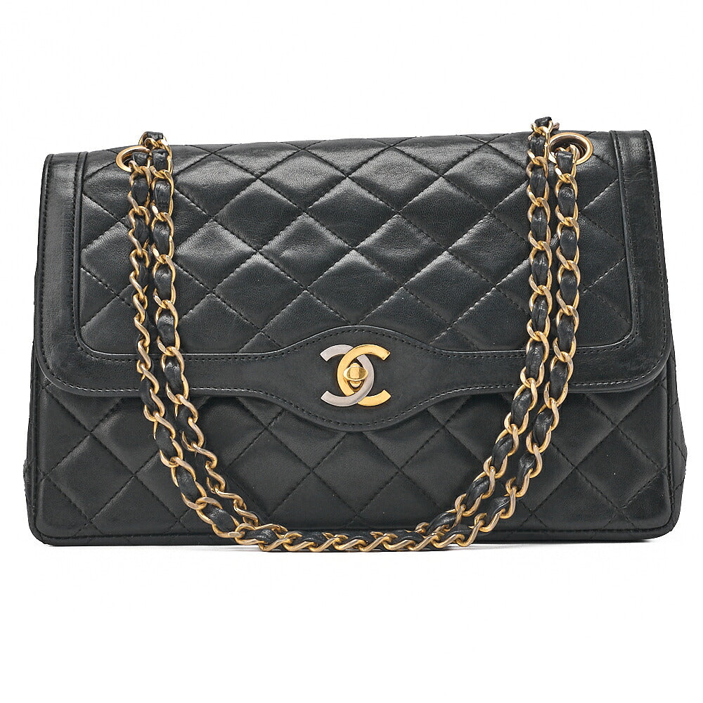 CHANEL Lambskin Matelasse 26cm Paris Limited Double Flap Shoulder Bag Black Gold-Tone Hardware, Pre-Owned