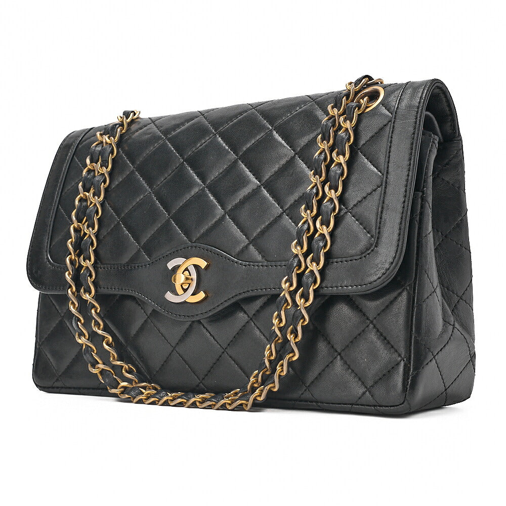 CHANEL Lambskin Matelasse 26cm Paris Limited Double Flap Shoulder Bag Black Gold-Tone Hardware, Pre-Owned