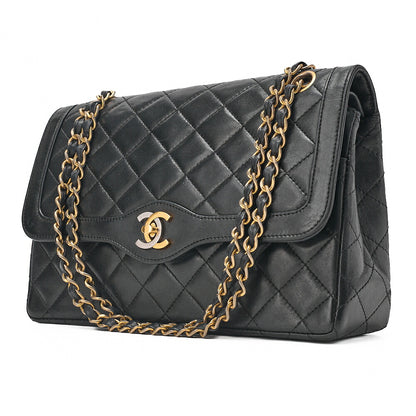 CHANEL Lambskin Matelasse 26cm Paris Limited Double Flap Shoulder Bag Black Gold-Tone Hardware, Pre-Owned