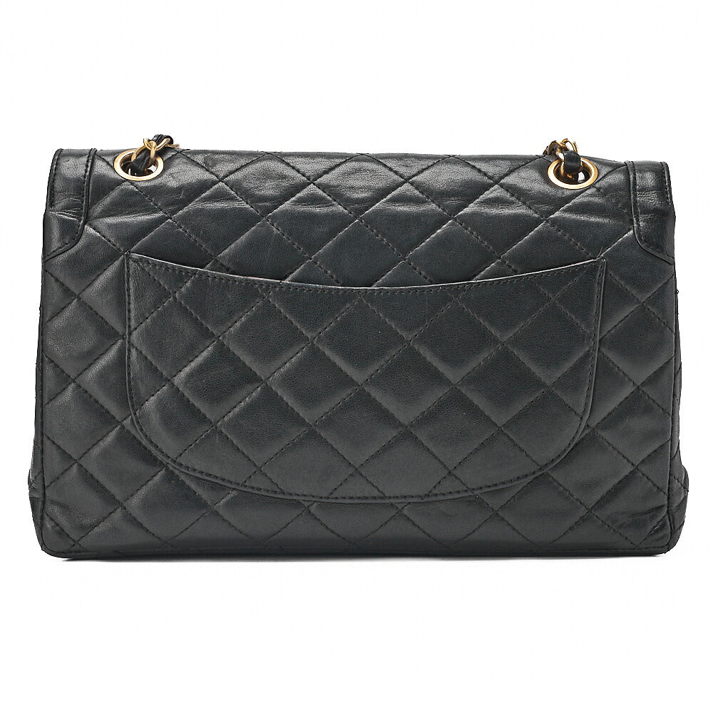 CHANEL Lambskin Matelasse 26cm Paris Limited Double Flap Shoulder Bag Black Gold-Tone Hardware, Pre-Owned