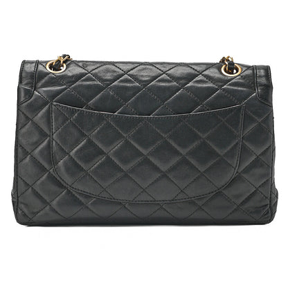 CHANEL Lambskin Matelasse 26cm Paris Limited Double Flap Shoulder Bag Black Gold-Tone Hardware, Pre-Owned