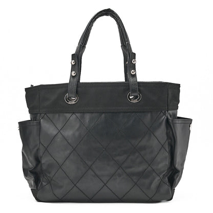 CHANEL Tote Bag Coated Canvas Paris Biarritz GM Coco Charm Black Silver-Tone Hardware, Pre-Owned