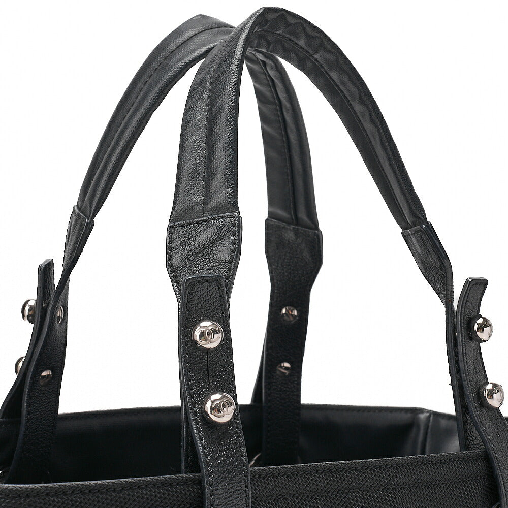 CHANEL Tote Bag Coated Canvas Paris Biarritz GM Coco Charm Black Silver-Tone Hardware, Pre-Owned