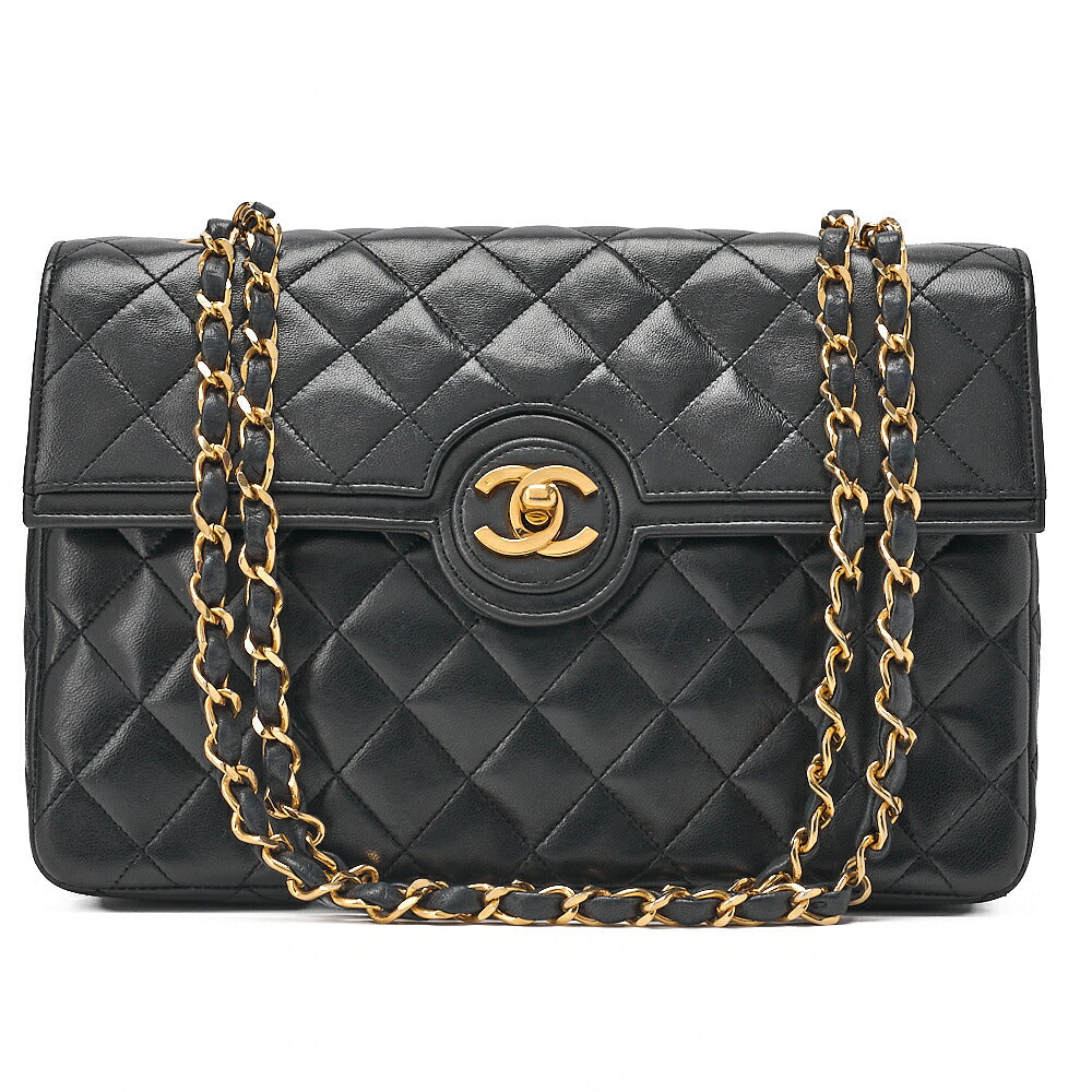 CHANEL Chanel Matelasse Turn Lock Design Flap Chain Shoulder Bag Lambskin Black Gold-Tone Hardware, Pre-Owned