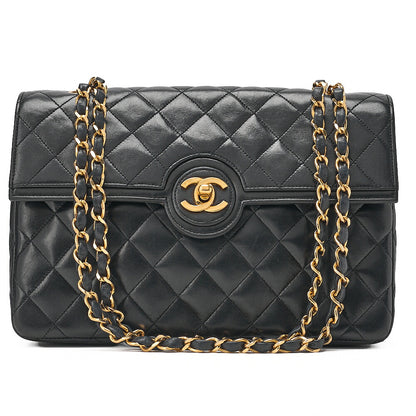 CHANEL Chanel Matelasse Turn Lock Design Flap Chain Shoulder Bag Lambskin Black Gold-Tone Hardware, Pre-Owned