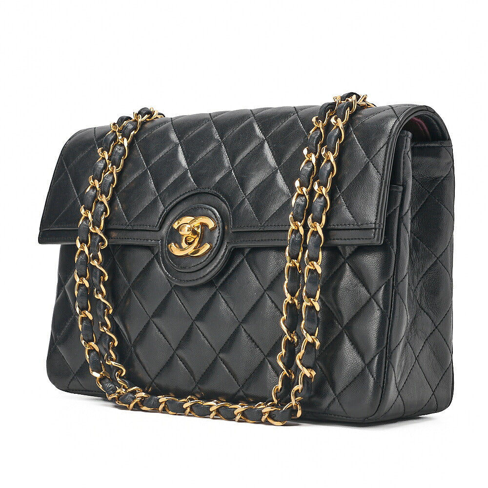 CHANEL Chanel Matelasse Turn Lock Design Flap Chain Shoulder Bag Lambskin Black Gold-Tone Hardware, Pre-Owned