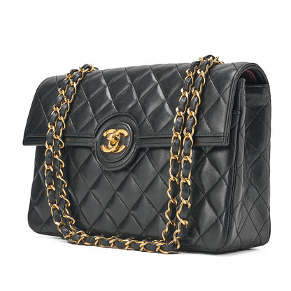 CHANEL Chanel Matelasse Turn Lock Design Flap Chain Shoulder Bag Lambskin Black Gold-Tone Hardware, Pre-Owned