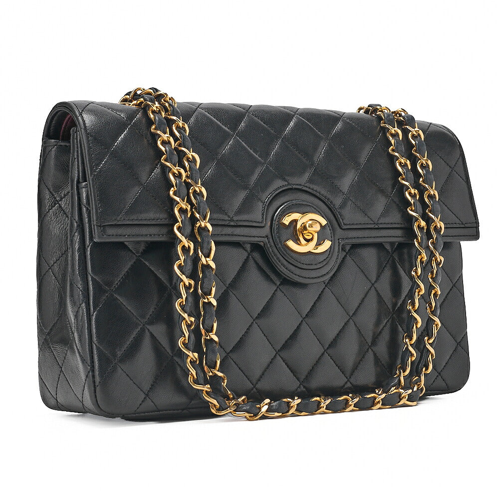 CHANEL Chanel Matelasse Turn Lock Design Flap Chain Shoulder Bag Lambskin Black Gold-Tone Hardware, Pre-Owned