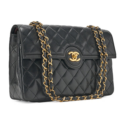 CHANEL Chanel Matelasse Turn Lock Design Flap Chain Shoulder Bag Lambskin Black Gold-Tone Hardware, Pre-Owned