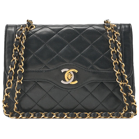 CHANEL Lambskin Matelasse 22cm Paris Limited Edition Shoulder Bag Black Gold-Tone Hardware, Pre-Owned