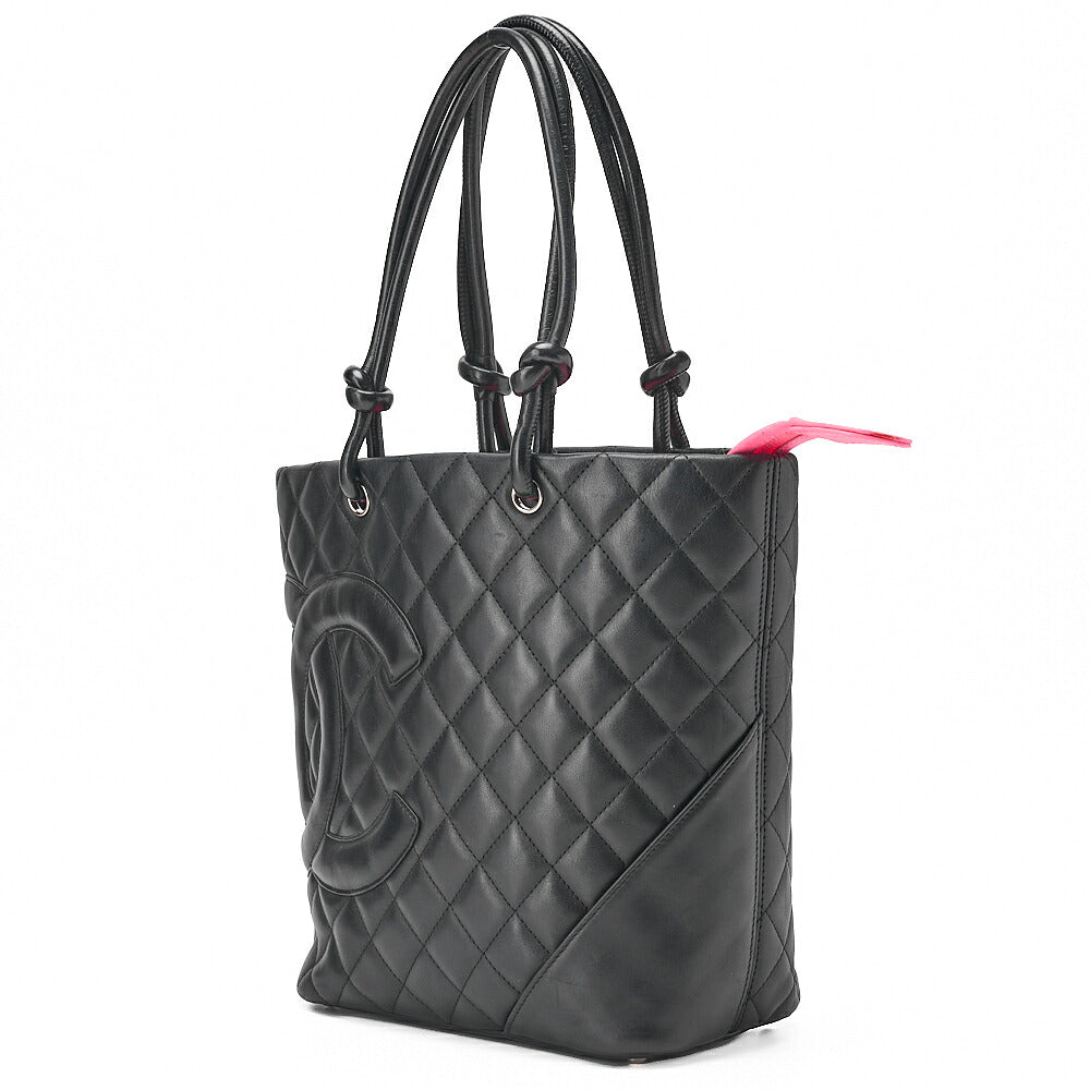 CHANEL Cambonline Matelasse Medium Calf Leather Black Tote Bag Silver-Tone Hardware, Pre-Owned