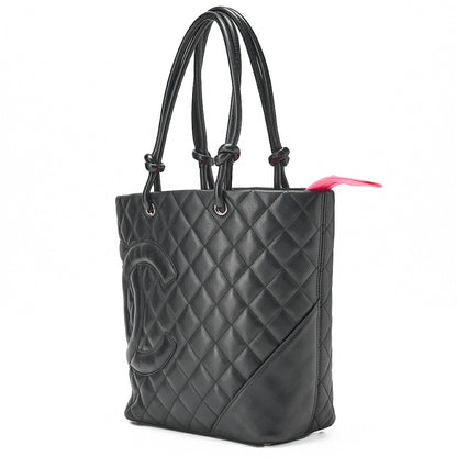 CHANEL Cambonline Matelasse Medium Calf Leather Black Tote Bag Silver-Tone Hardware, Pre-Owned