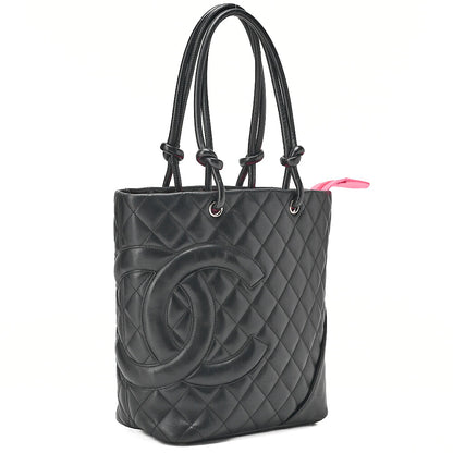 CHANEL Cambonline Matelasse Medium Calf Leather Black Tote Bag Silver-Tone Hardware, Pre-Owned
