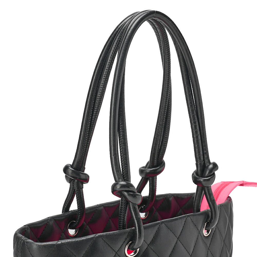 CHANEL Cambonline Matelasse Medium Calf Leather Black Tote Bag Silver-Tone Hardware, Pre-Owned