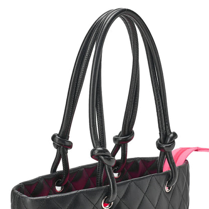 CHANEL Cambonline Matelasse Medium Calf Leather Black Tote Bag Silver-Tone Hardware, Pre-Owned