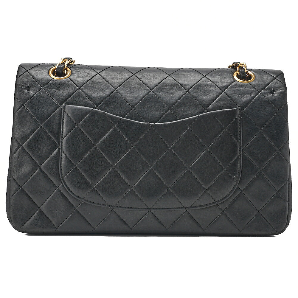 CHANEL Lambskin Matelasse Double Flap 25cm Chain Shoulder Black Gold-Tone Hardware, Pre-Owned